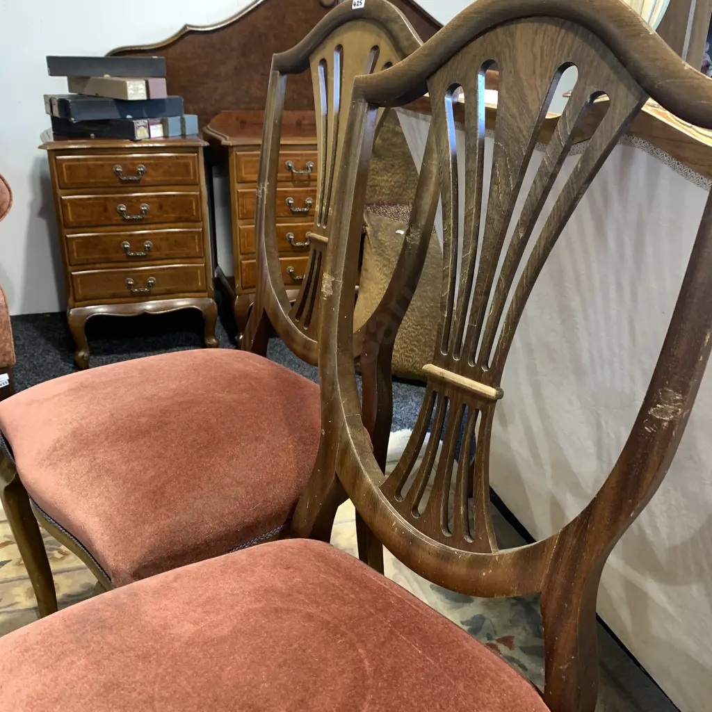 Pair Vintage Sheraton style chairs. Plush dark Pink fabric Image 1++