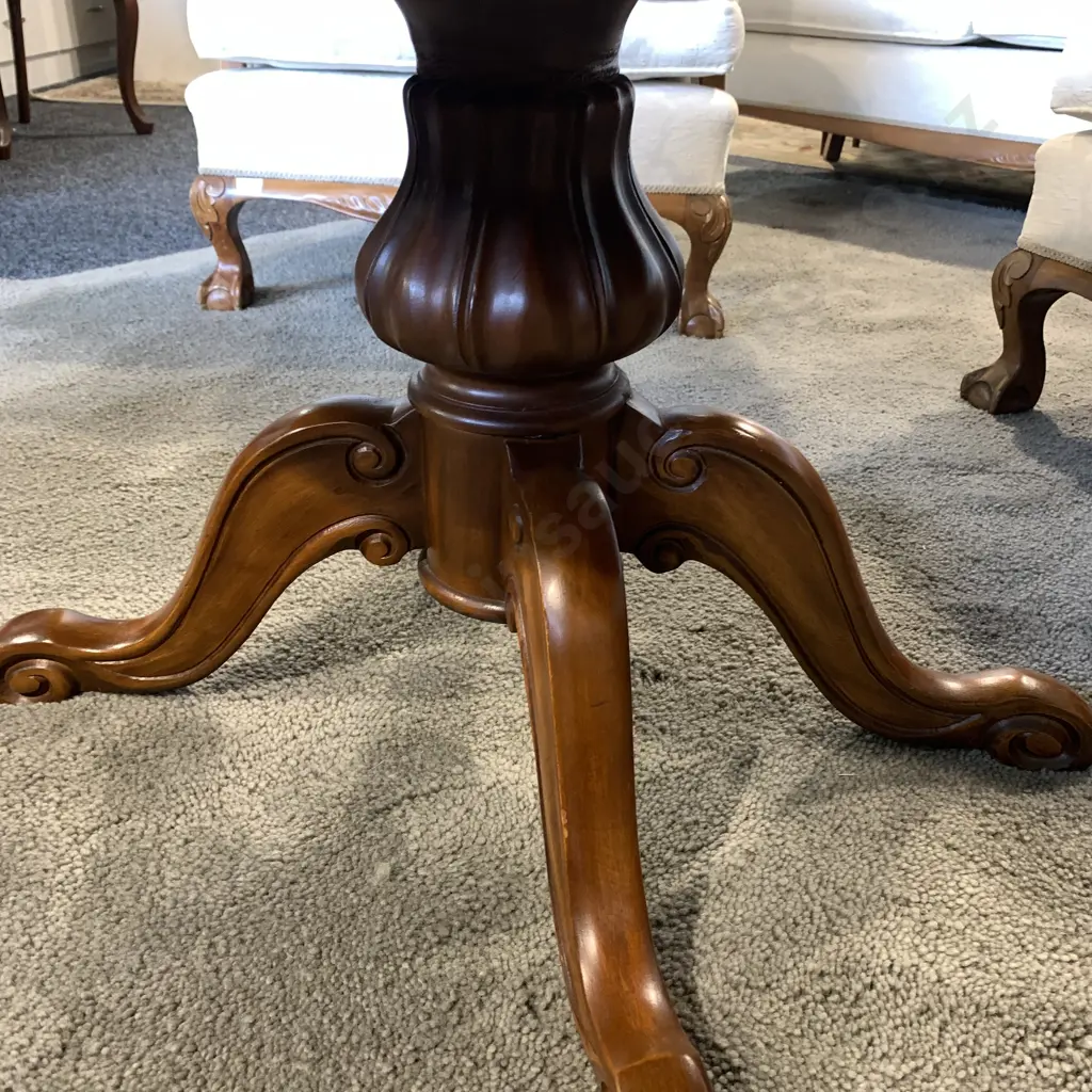 Vintage Solid Wood Coffee Table. Carved Central Pillar with four koru carved feet. 120 x 70 H52cm Image 1++