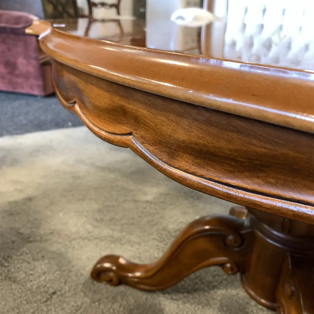 Vintage Solid Wood Coffee Table. Carved Central Pillar with four koru carved feet. 120 x 70 H52cm Image 1++