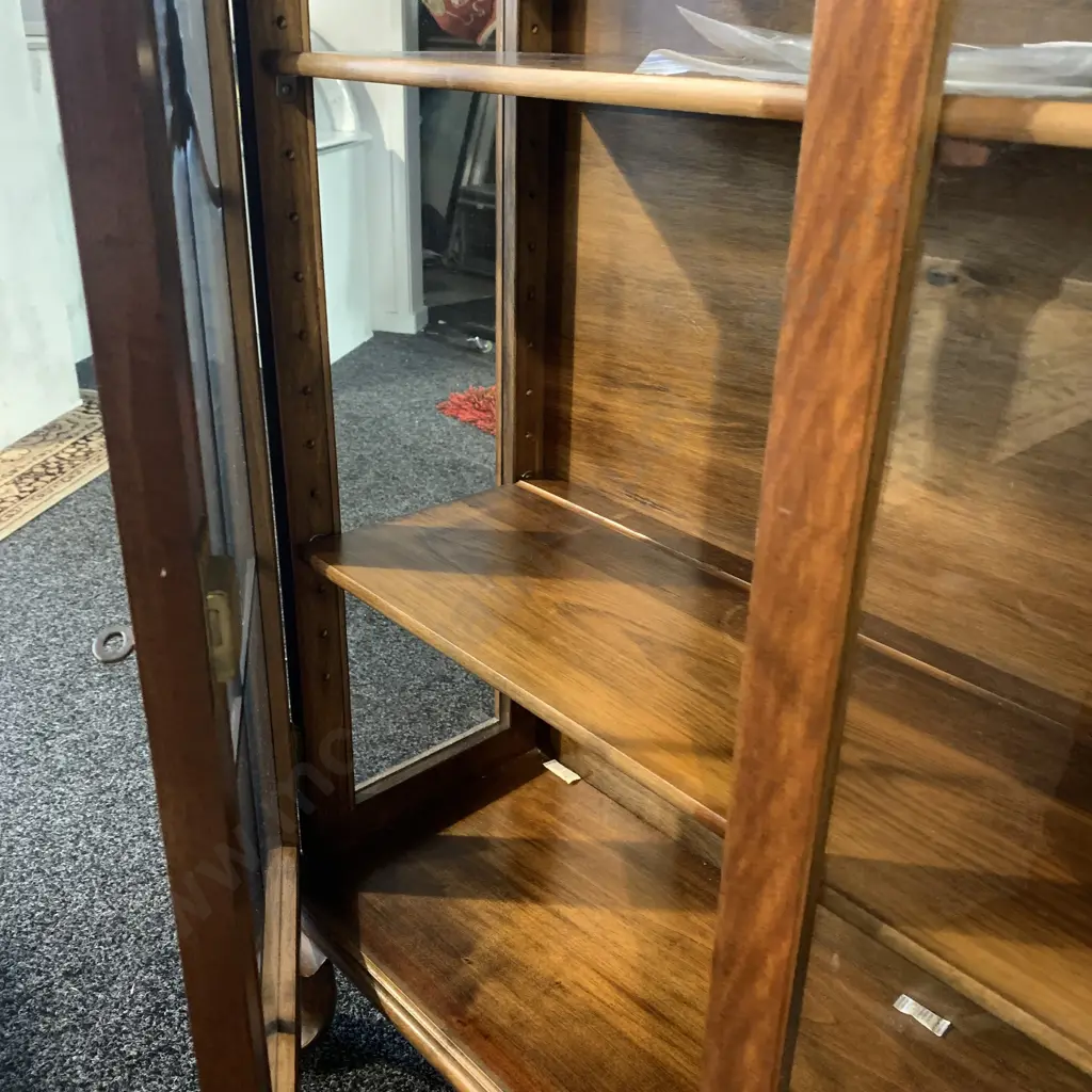 Antique Solid Wood Display Cabinet. Two glass doors with wood applied decoration. Queen Anne Legs. Image 1++