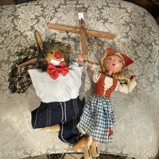 Two Vintage Pelham? Puppets. Clown and Dutch Girl
