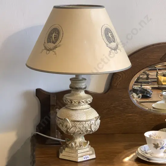 Moulded Classical Themed Table Lamp with cherub decorated fabric shade. H54 Working