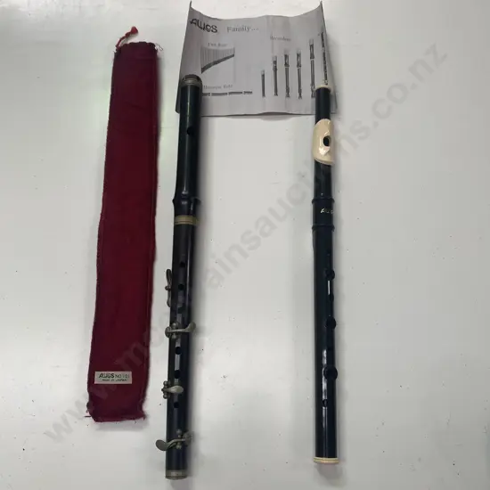 Two Vintage Flutes. Japanese Aulos No 101 and French? 2 piece Wooden flute