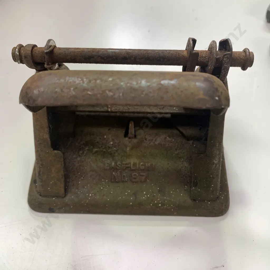 Vintage Metal Items  and Tools Including Curling Iron, Hole Punch, Calipers and Large Clamp Image 1++