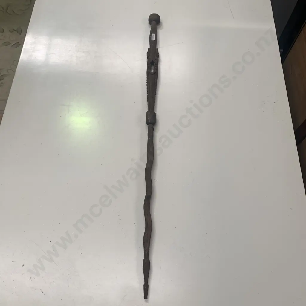 Vintage African Intrically Carved Walking Stick. Alligator detail Image 1++