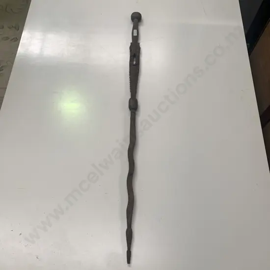 Vintage African Intrically Carved Walking Stick. Alligator detail