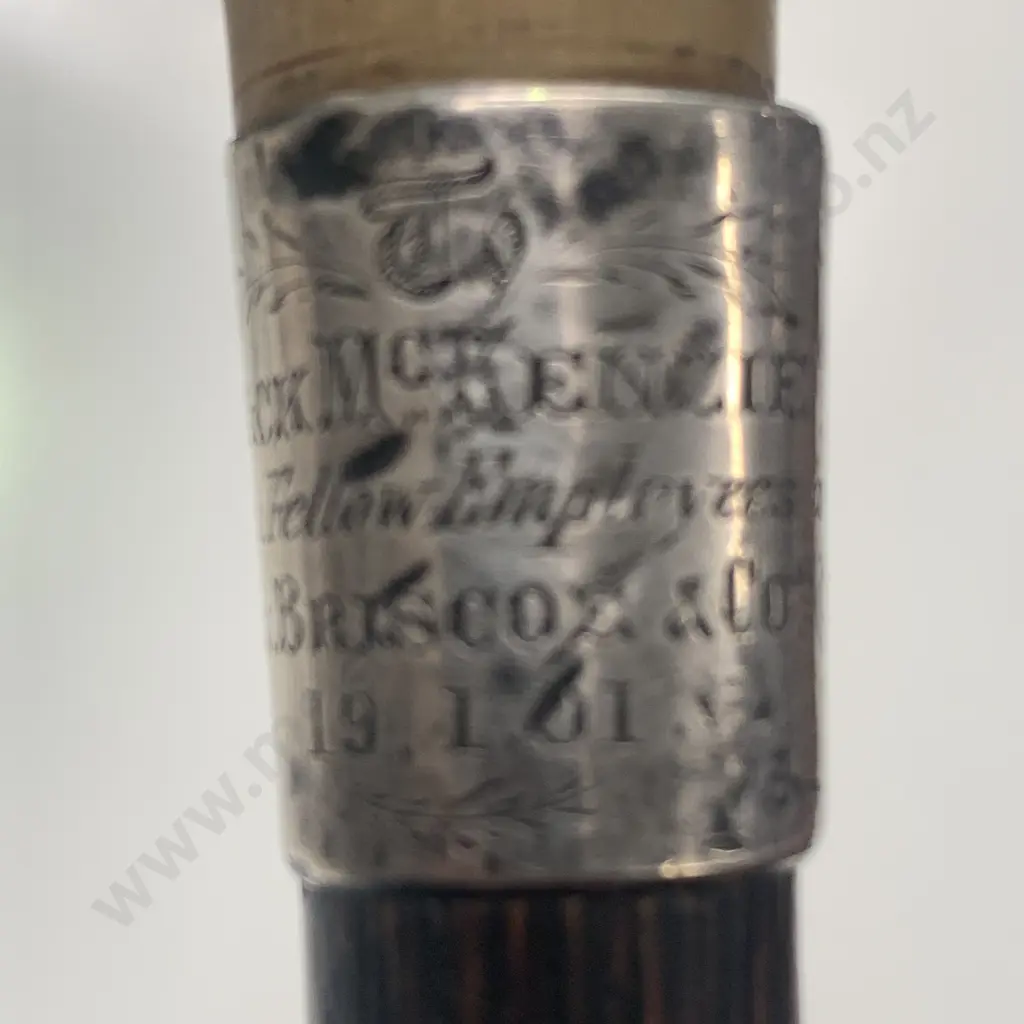 Vintage Wooden Walking Stick with Horn handle and Sterling Silver Mount and Collar Image 1++