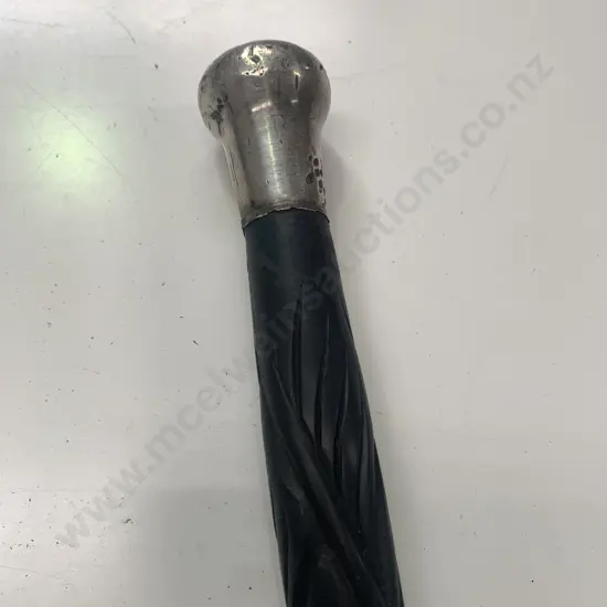Antique Ebony Wood Carved Walking Stick with Sterling Silver top