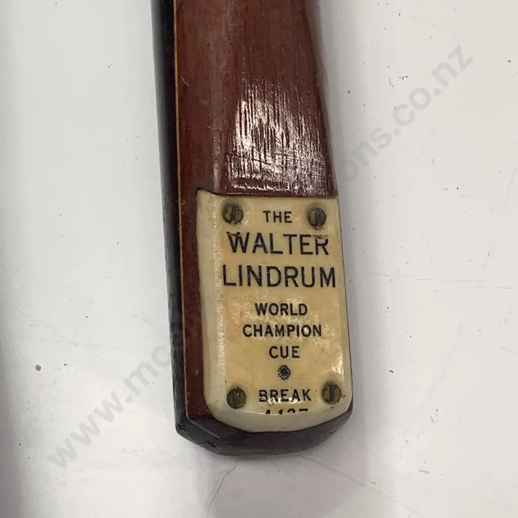 Vintage Walter Lindrum Billiard Cue with Barton McGill Metal Cue Holder Image 1++