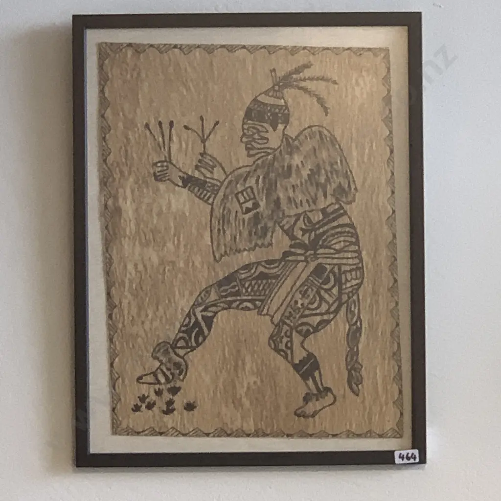 Framed Tapa Cloth Artwork. 2018. Marguesas Island, French Polynesia. 46 x 36cm Image 1++