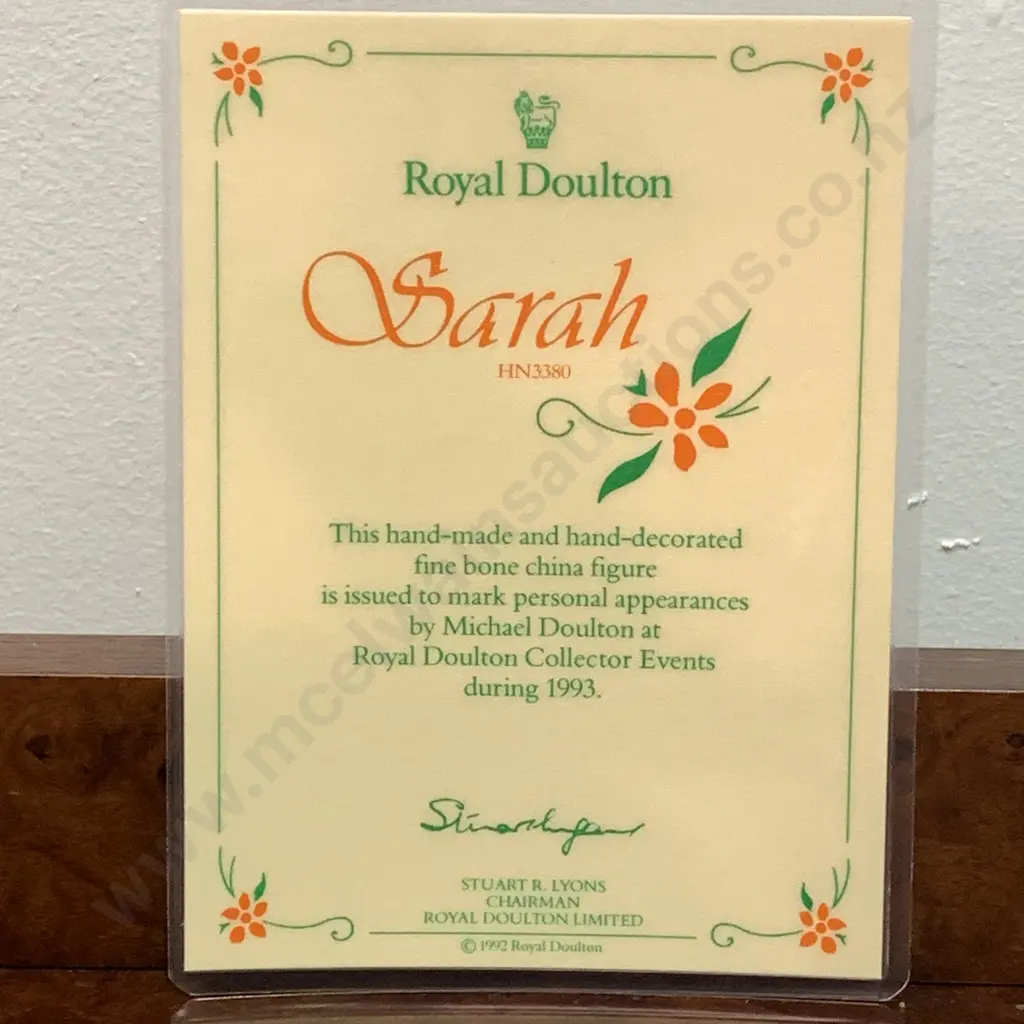 Royal Doulton "Sarah" 1993 Signed Figurine. HN3380. H21cm Image 1++