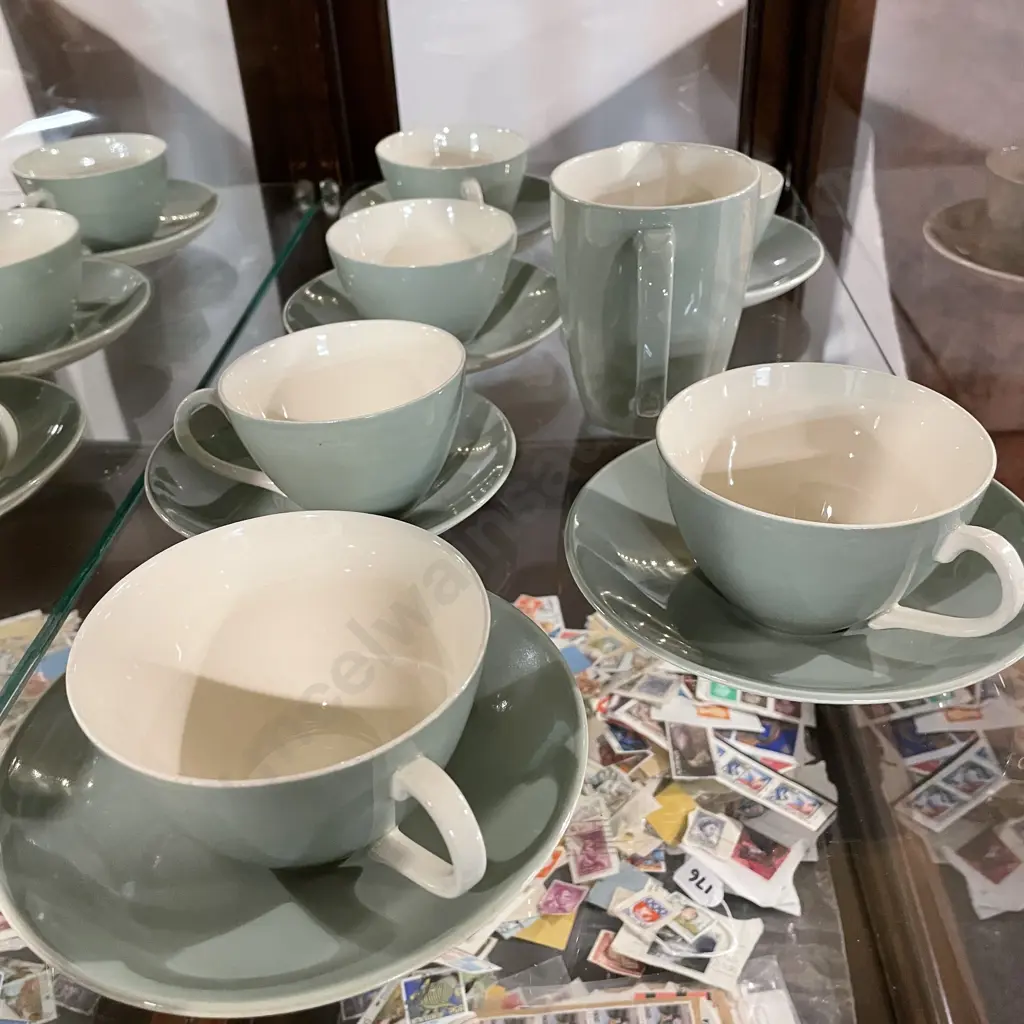 Poole Teaset items. 4 x cups and saucers, 2 breakfast cups and saucers with jug Image 1++
