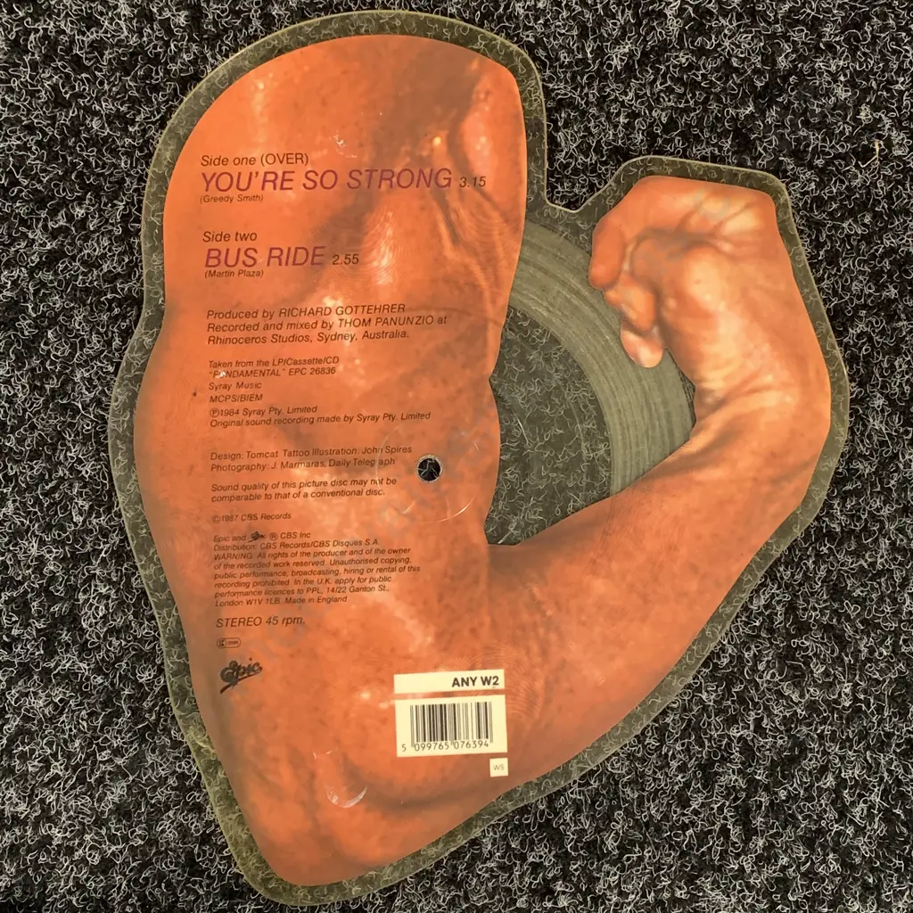 Vintage Shaped Picture Epic Disc Vinyl Record. Mental as Anything "You're so strong" and "Bus Ride" Image 1++