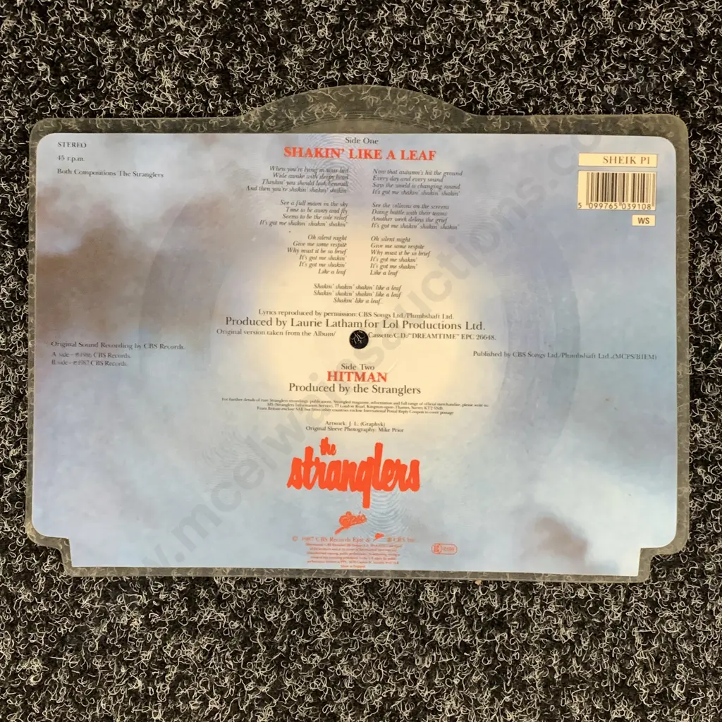 Vintage Shaped Picture Disc Vinyl Record. The Stranglers "Hitman" & "Shaking Like a Leaf" Image 1++
