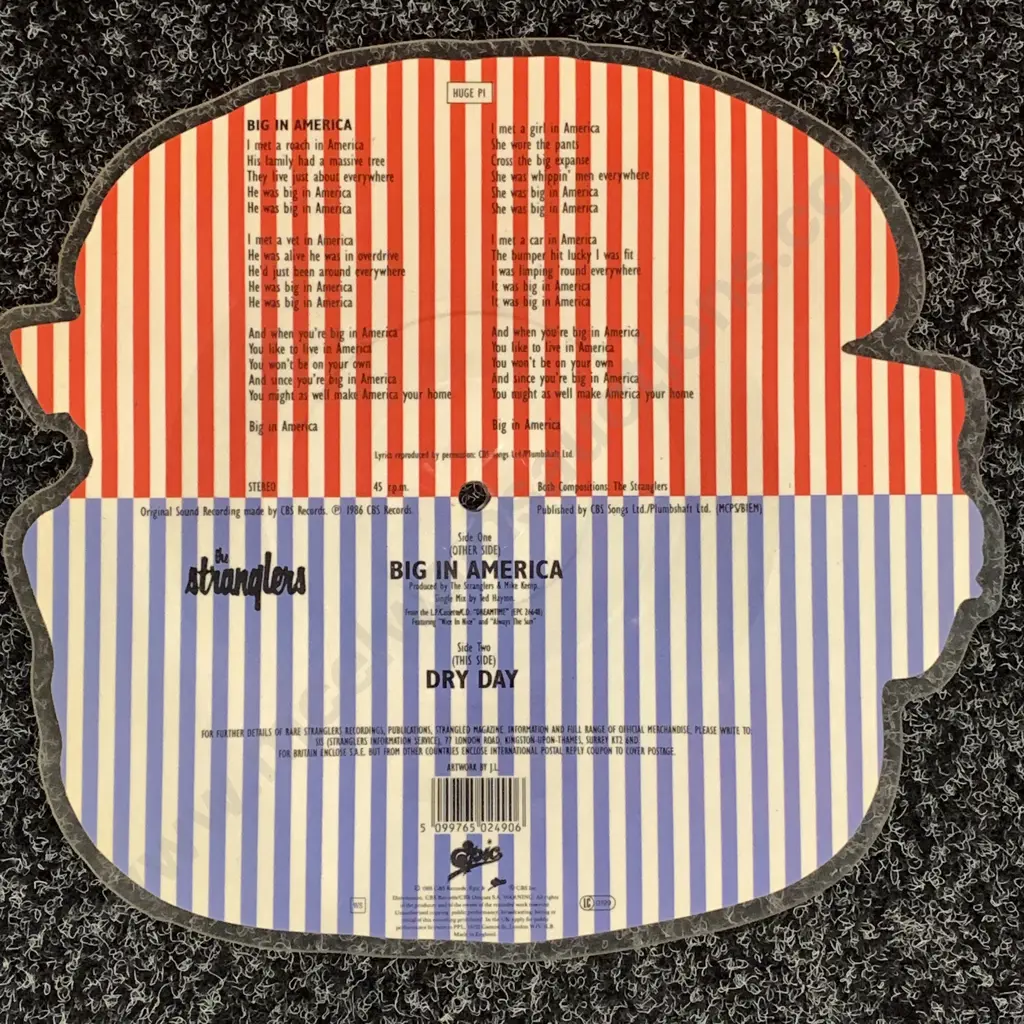 Vintage Shaped Picture Disc Vinyl Record. The Stranglers "Big in America" & "Dry Day" Image 1++