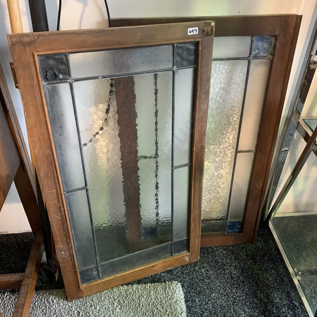 Antique Solid Wood framed Leadlight pair of doors, 72 x 42cm Image 1++