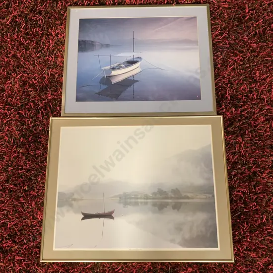 Pair of Framed artworks of Boats on Still Water. "A Mornings Calm" by David Noton and one other "Love and Legend"