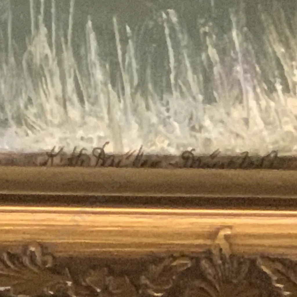 Vintage Artwork by K.H.Muller-Monchof, titled "Romantic Coast". Ornate Carved and Gilded Frame. 1200 x 500mm Image 1++