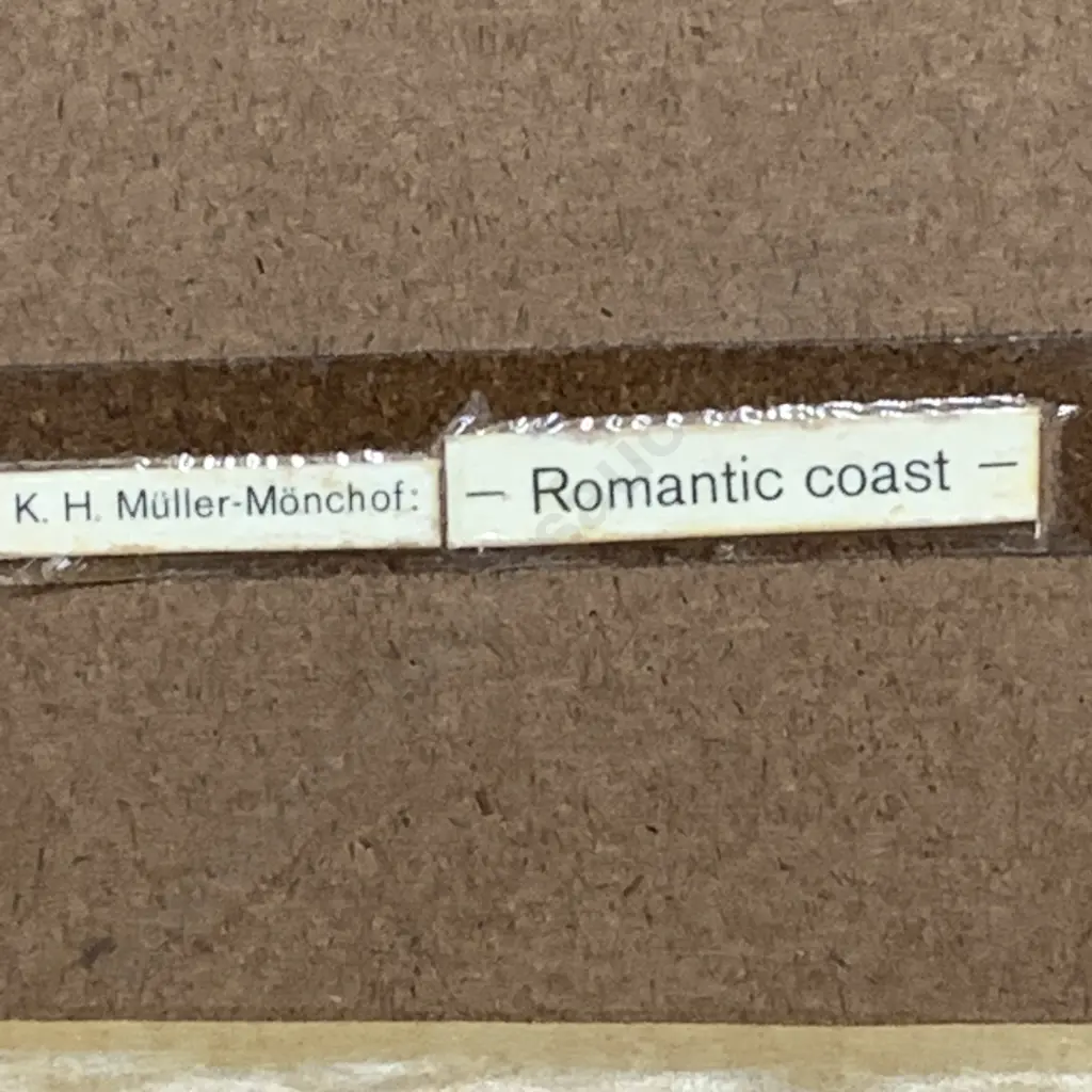 Vintage Artwork by K.H.Muller-Monchof, titled "Romantic Coast". Ornate Carved and Gilded Frame. 1200 x 500mm Image 1++